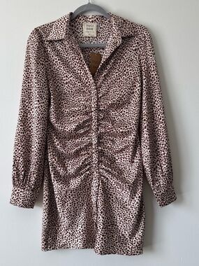 Style Rack cheetah print ruched long sleeve shirt dress size S